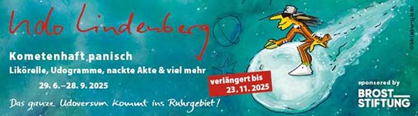 Banner zur Ausstellung von Udo Lindenberg in der LUDWIGGALERIE Schloss Oberhausen