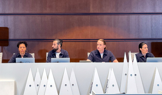 Sie übernehmen die Rollen in „And now Hanau“: Agnes Lampkin, Alaaeldin Dyab, Tim Weckenbrock und Regina Leenders (v.l.). Foto: Stadt Oberhausen