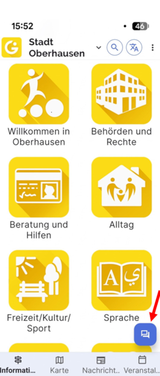 Über diesen Button rufen Sie Frag Integreat auf