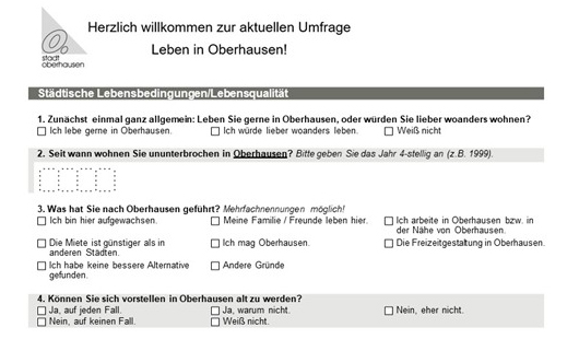 Die Stadt stellt Bürgerinnen und Bürgern Fragen zum Thema Leben in Oberhausen.