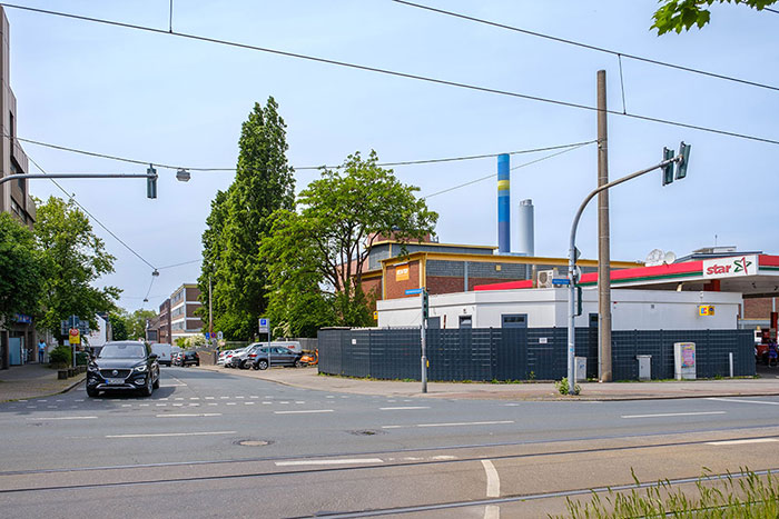 Gebäude der evo an der Ecke Mülheimer und Danziger Straße