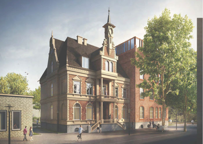 Frontansicht des Entwurfes des alten Rathauses Sterkrade von pagelhenn architektinnenarchitekt PartGmbB (Grafik: pagelhenn architektinnenarchitekt PartGmbB)