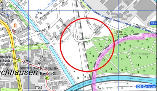 Kartenausschnitt zum Bombenfundort (Karte: Stadt Oberhausen)