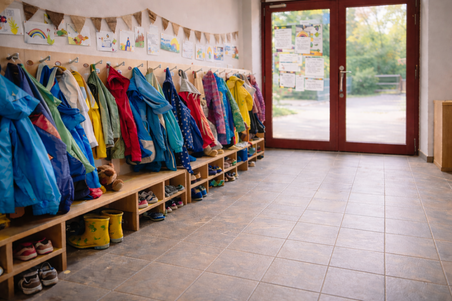 Eingangsbereich Kindergarten, Bild: KI-generiert mit ChatGPT (OpenAI), 2026