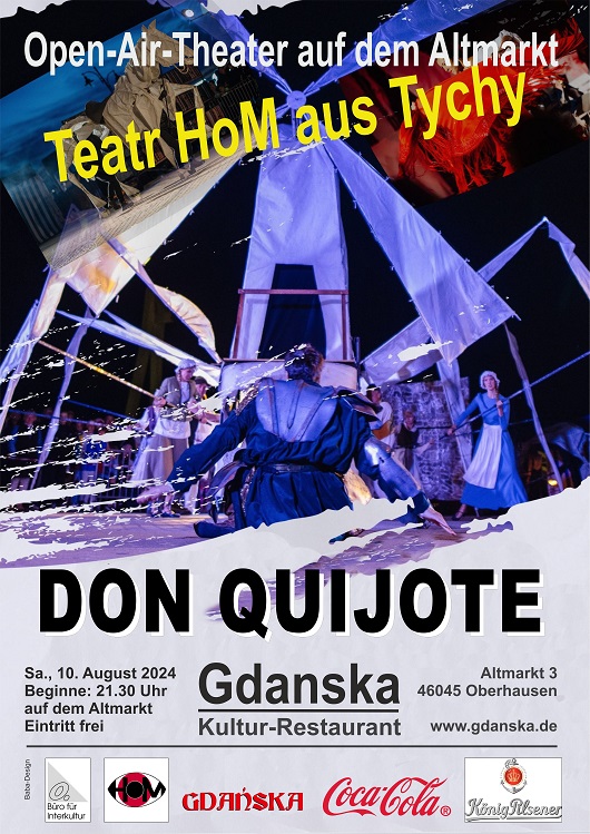 Plakat des Straßentheaters HOM, dunkler Hintergrund, Schrift