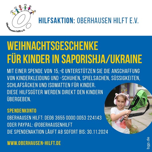 Spendenaufruf in grafischer Gestaltung in den Farben Blau und Gelb