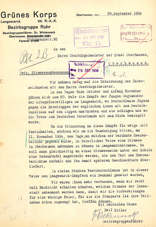 Antrag des Grünen Korps auf Straßenbenennung