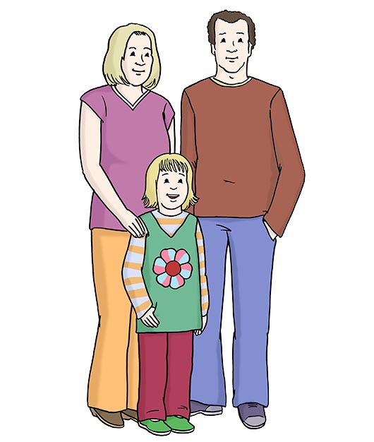 Eltern mit Kind, Grafik: Lebenshilfe für Menschen mit geistiger Behinderung Bremen e.V. Illustrator Stefan Albers, Atelier Fleetinsel, 2013