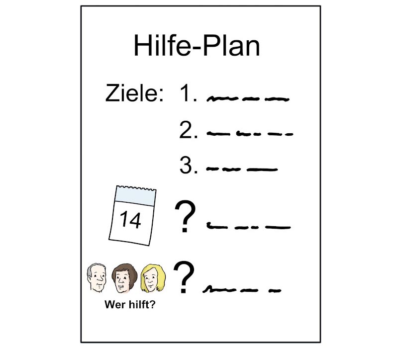 Hilfsplan, Grafik: Lebenshilfe für Menschen mit geistiger Behinderung Bremen e.V. Illustrator Stefan Albers, Atelier Fleetinsel, 2013