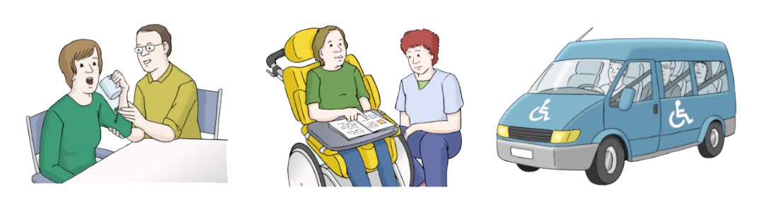 Leistungen Soziale Teilhabe, Grafiken: Lebenshilfe für Menschen mit geistiger Behinderung Bremen e.V. Illustrator Stefan Albers, Atelier Fleetinsel, 2013