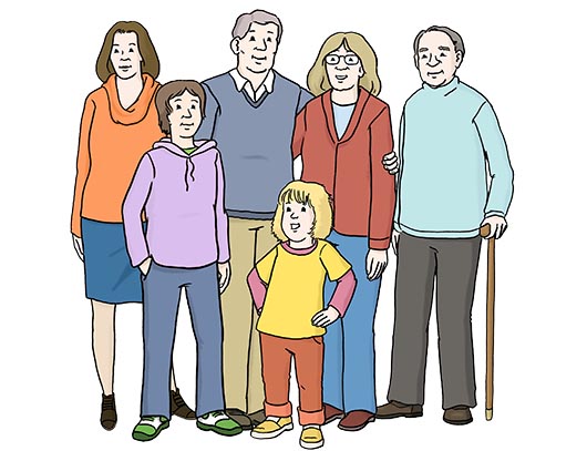 Menschen, Grafik: Lebenshilfe für Menschen mit geistiger Behinderung Bremen e.V. Illustrator Stefan Albers, Atelier Fleetinsel, 2013