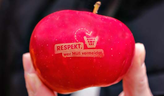 Apfel mit Logo „Respekt, wer Müll vermeidet“ 