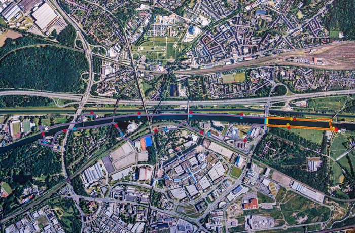 Kartenausschnitt beleuchtete Laufstrecke am Rhein-Herne-Kanal